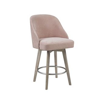 Madison Park Walsh Pearce Swivel Upholstered Counter Stool with Solid Wood Legs & Metal Footrest