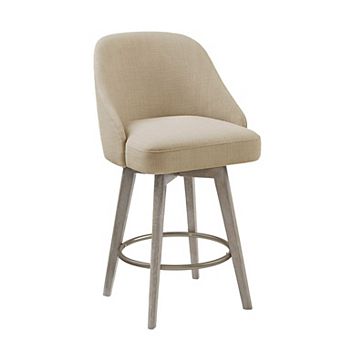 Madison Park Walsh Pearce Swivel Upholstered Counter Stool with Solid Wood Legs & Metal Footrest