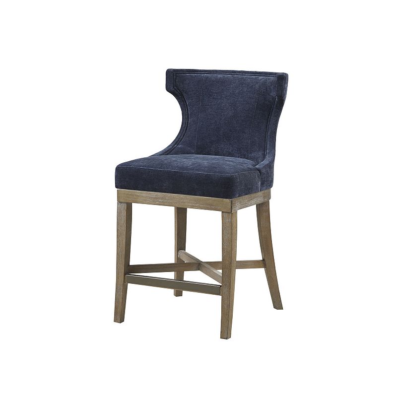 Madison Park Fillmore Upholstered Wingback Counter Stool with 360 Degree Swivel Seat, Blue