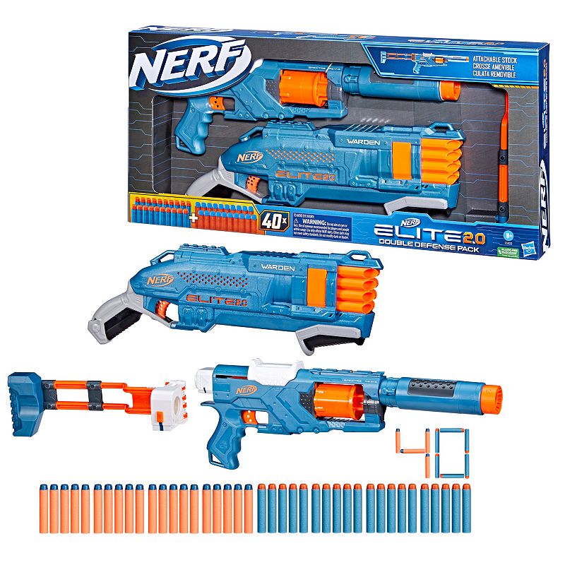 Nerf Elite 2.0 Double Defense Pack Blasters and Darts Set, Multicolor