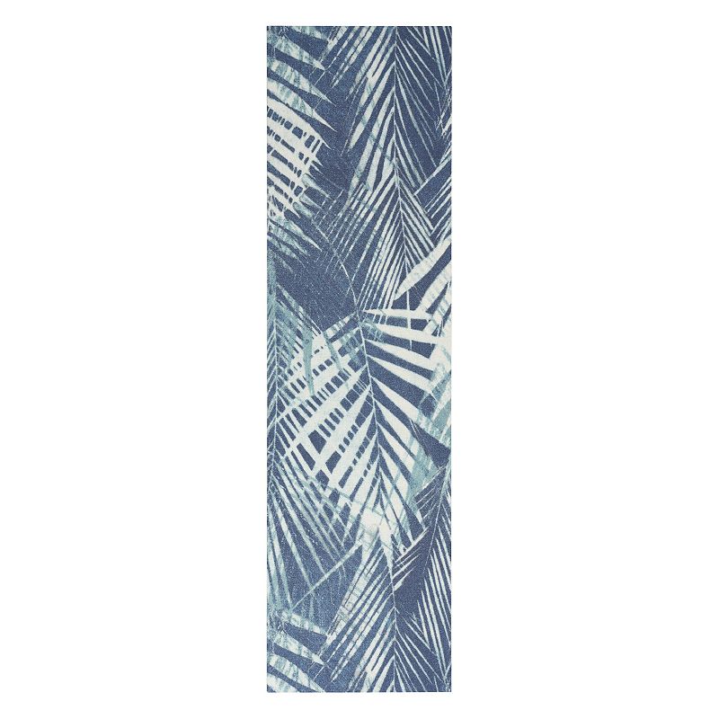 Waverly Sun N' Shade Coastal Palm Indoor Outdoor Rug, Blue, 8X11 Ft