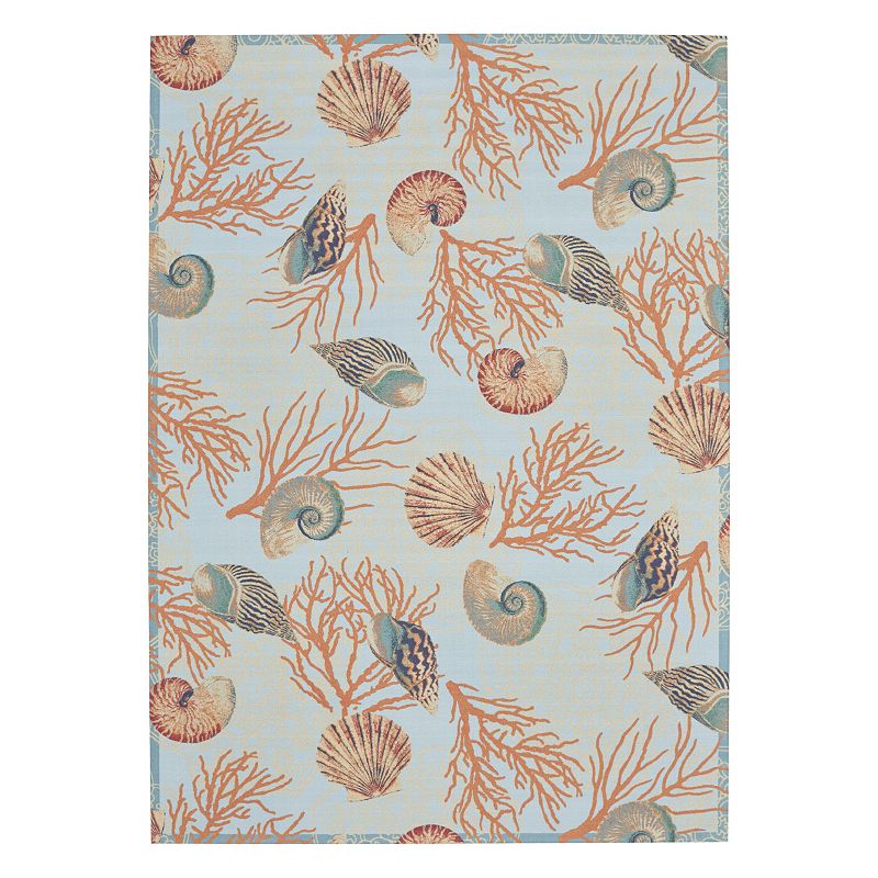 Waverly Sun N' Shade Coastal Mandala Indoor Outdoor Rug, Light Blue, 8X11 Ft