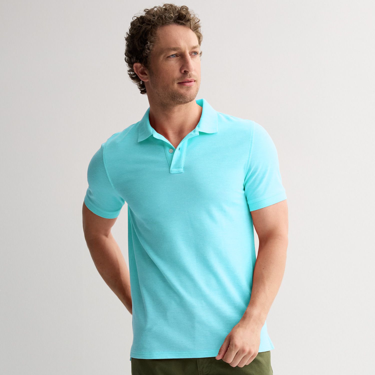 Мужской топ Sonoma Goods For Life Short Sleeve Pique Polo, цвет: Аквамариновый — фото 1