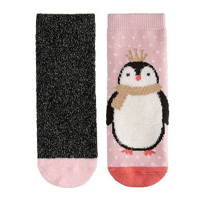 Girls Cuddl Duds 2-Pack Plushfill Cozy Slipper Socks with Grippers