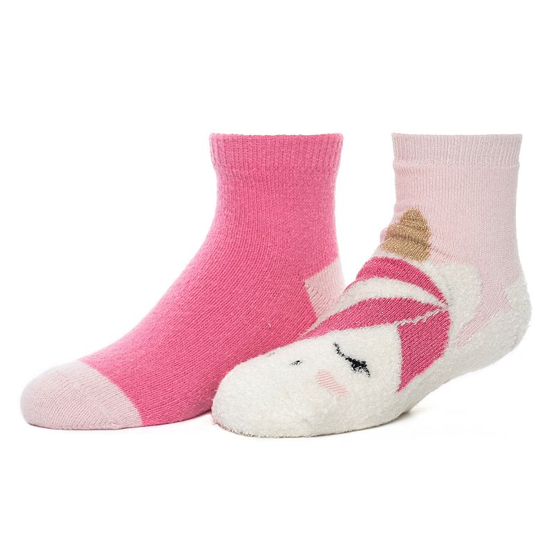 Girls Cuddl Duds 2-Pack Plushfill Cozy Slipper Socks with Grippers, Girls,