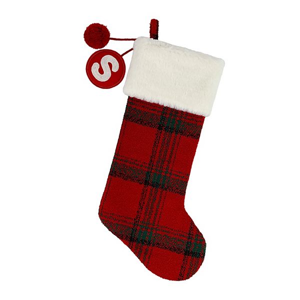 St Nicholas Square Red Christmas Plaid M Monogram Hand Towel Set, 2 piece  