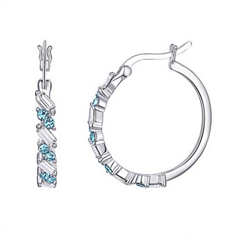 Chrystina White & Aqua Crystal Hoop Earrings