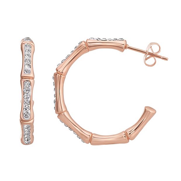 Chrystina Rose Gold Tone Crystal Bamboo Post Hoop Earrings