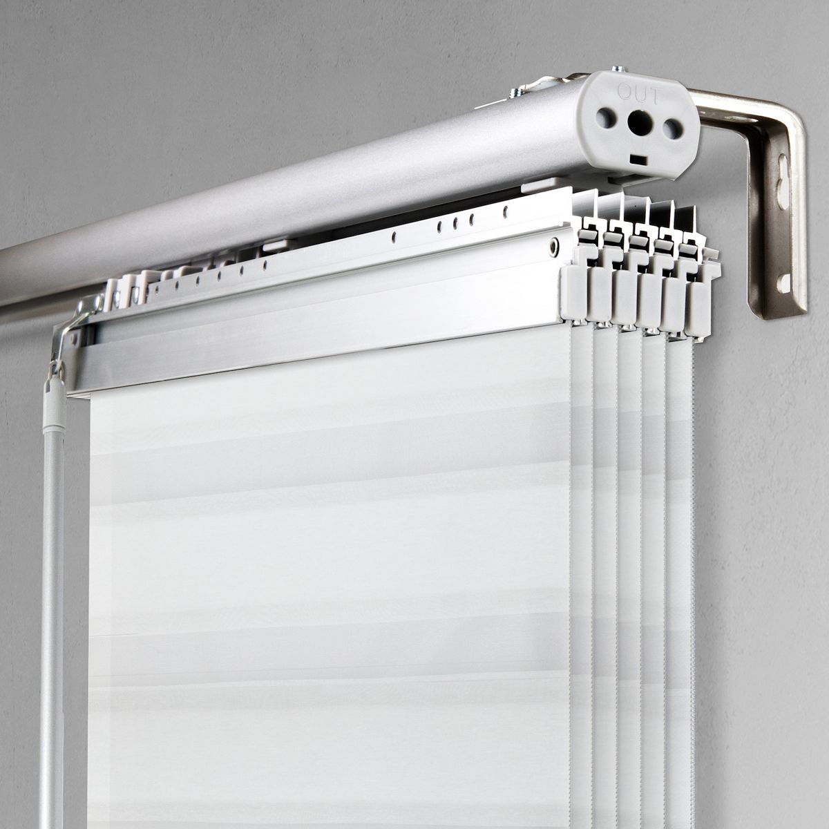 Top rail with multiple shade slats and hanging brackets