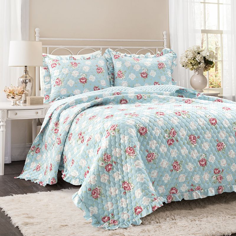 Lush Decor Cottage Core Floral Ruffle Reversible Oversized Quilt Set with S