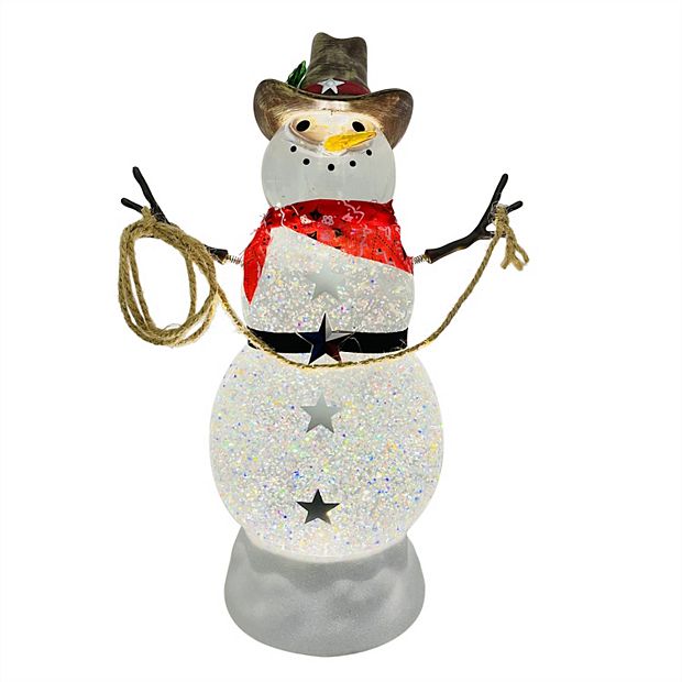 St. Nicholas Square® Texas Snowman Shimmer LED Spinning Water Table Decor