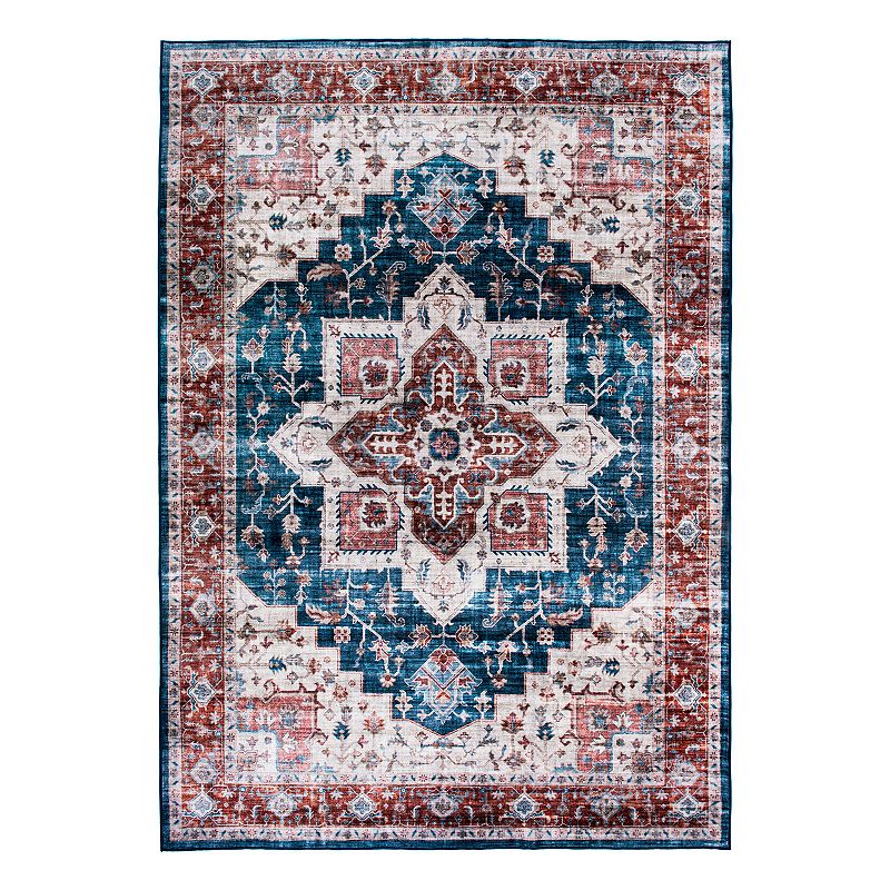 World Rug Gallery Austin Oriental Machine Washable Rug, Blue, 8X10 Ft