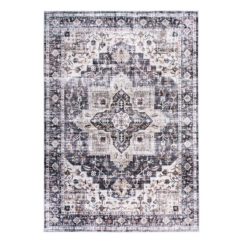 World Rug Gallery Austin Oriental Machine Washable Rug, Grey, 8X10 Ft