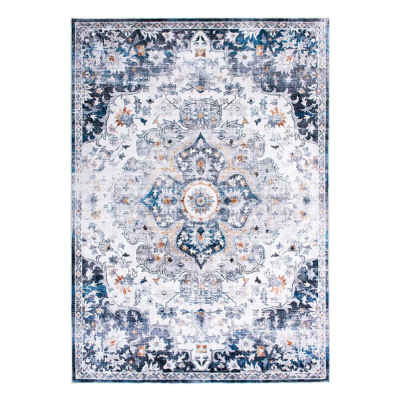 World Rug Gallery Austin Distressed Oriental Machine Washable Rug, Grey, 8X10 Ft