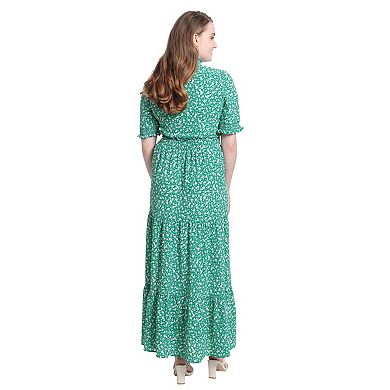 Women's London Times Floral Tiered Puff-Sleeve Maxi Dress
