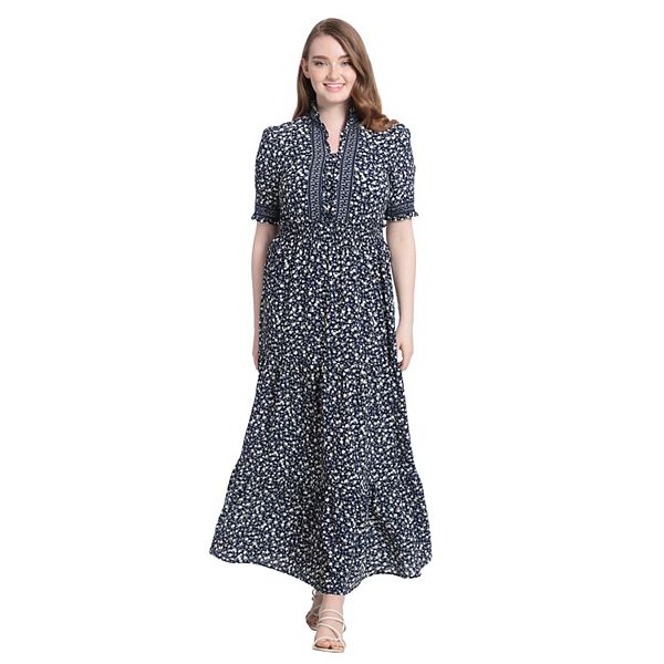 Women's London Times Floral Tiered Puff-Sleeve Maxi Dress