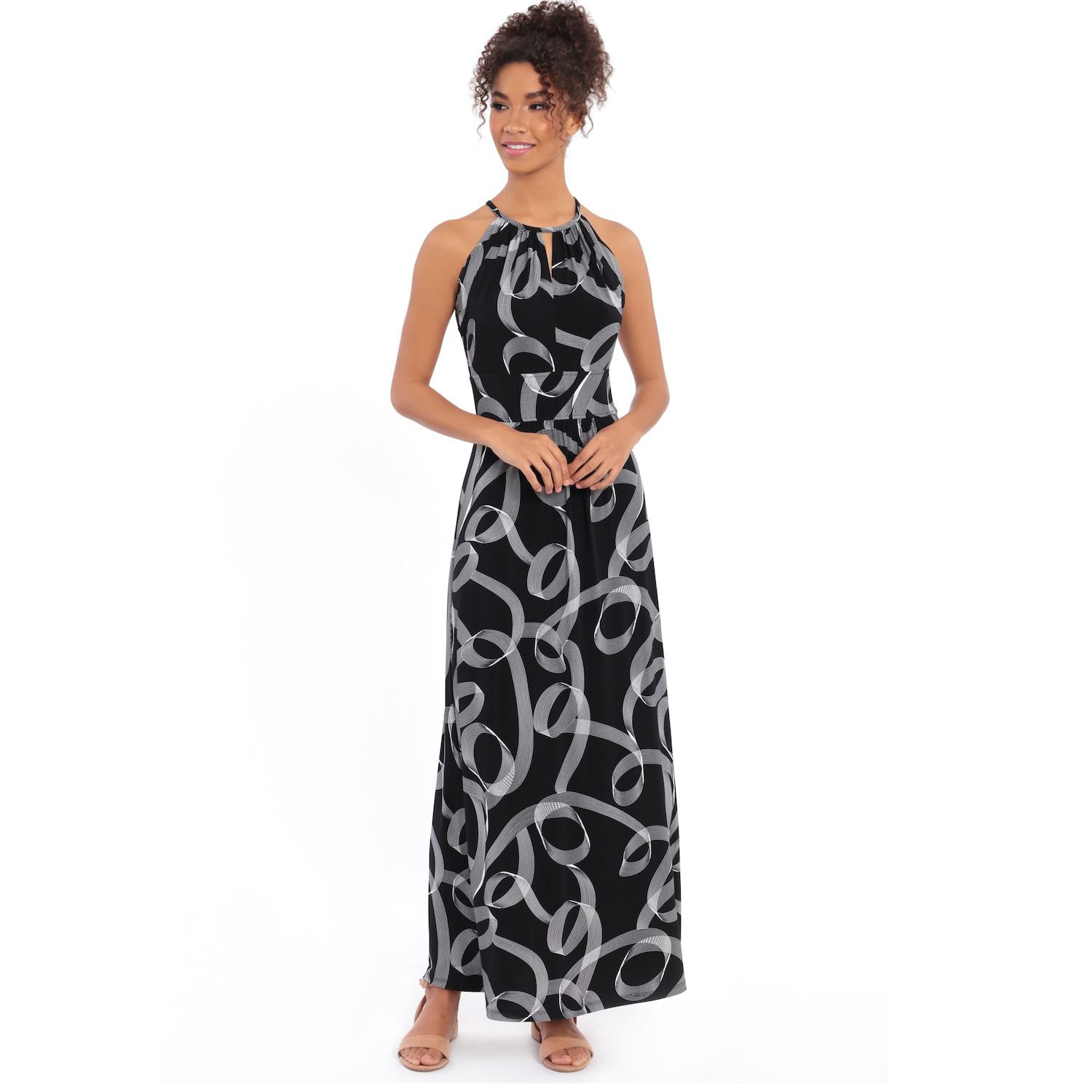 Женские платья London Times Scroll Halter Maxi Dress