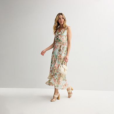 Women's London Times Ruffled Chiffon Maxi Dress