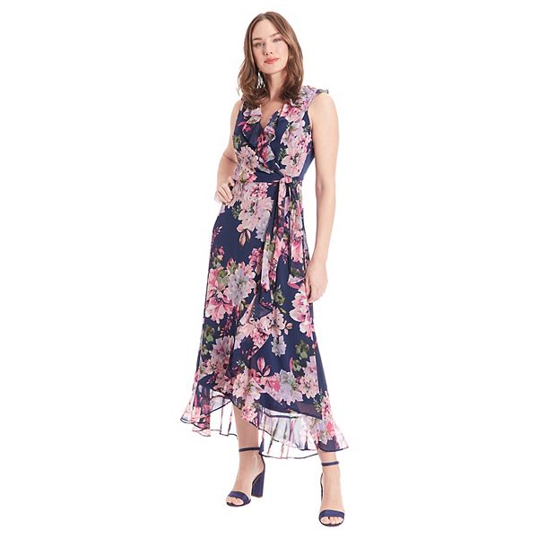 Women's London Times Ruffled Chiffon Maxi Dress - Blue (4)