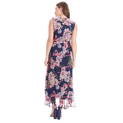 white christmas dresses London Times V-Neck Ruffled Floral Print Zipper Back Chiffon Maxi Dress main image 1
