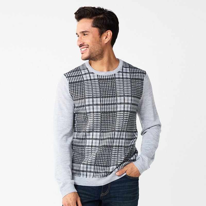 Mens Apt. 9 Merino Wool Blend Pattern Sweater, Size: Large, Light Grey