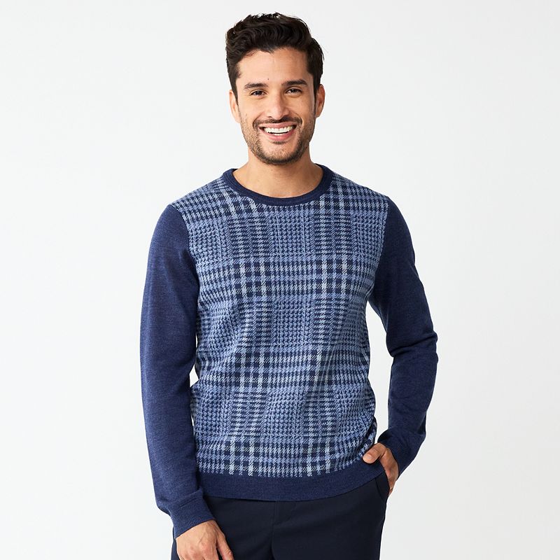 Mens Apt. 9 Merino Wool Blend Pattern Sweater, Size: Large, Light Blue