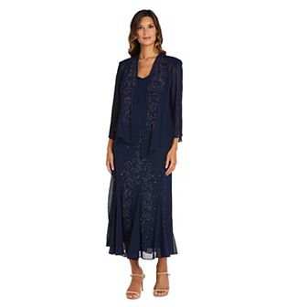 Women's R&M Richards Beaded Godet Jacket & Dress Set