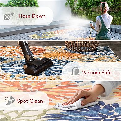 nuLOOM Rosana Floral Machine Washable Indoor Outdoor Area Rug