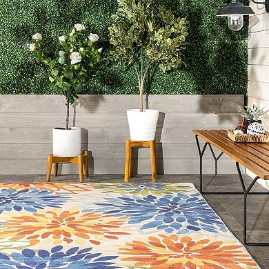 nuLOOM Rosana Floral Machine Washable Indoor Outdoor Area Rug