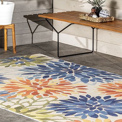 nuLOOM Rosana Floral Machine Washable Indoor Outdoor Area Rug