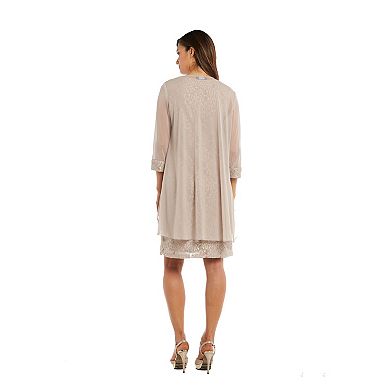 R&M Richards 2 Piezas Formal Impreso Flyaway Chaqueta Y Vestido De Tubo, Ladrillo