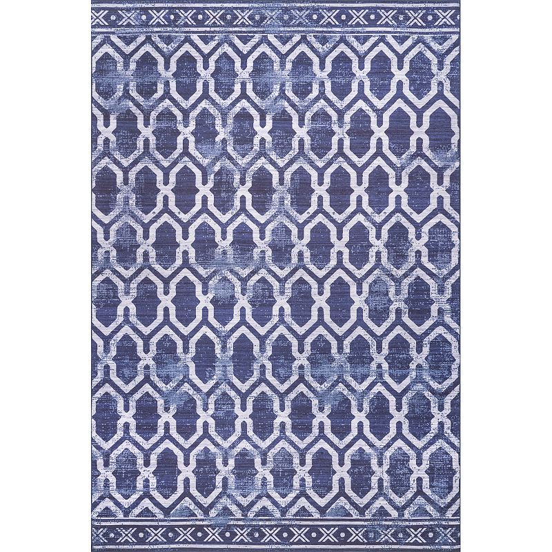 nuLOOM Fae Geometric Machine Washable Indoor Outdoor Area Rug, Blue, 8Ft Sq