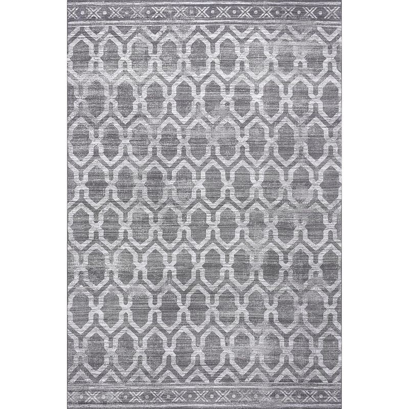 nuLOOM Fae Geometric Machine Washable Indoor Outdoor Area Rug, Grey, 6X9 Ft