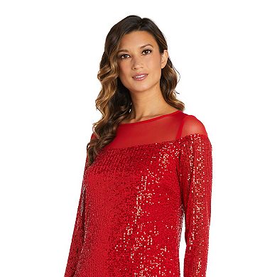 Women's R&M Richards Illusion Bodice Sequin Dress