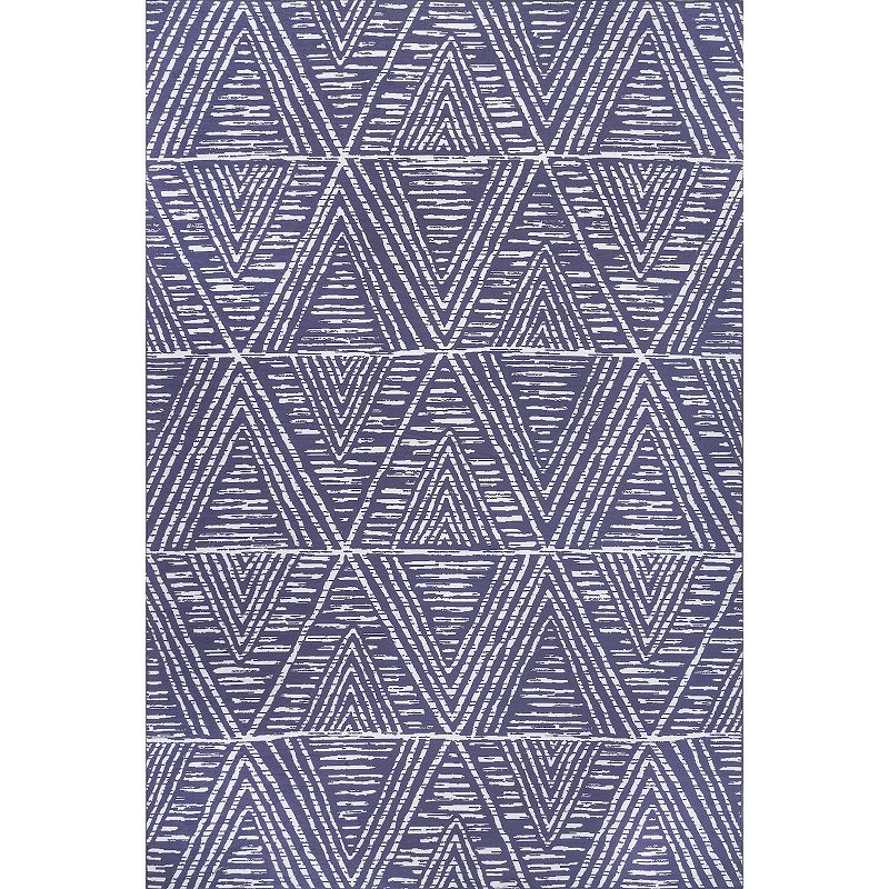 nuLOOM Nelle Tribal Machine Washable Indoor Outdoor Area Rug, Blue, 8Ft Sq