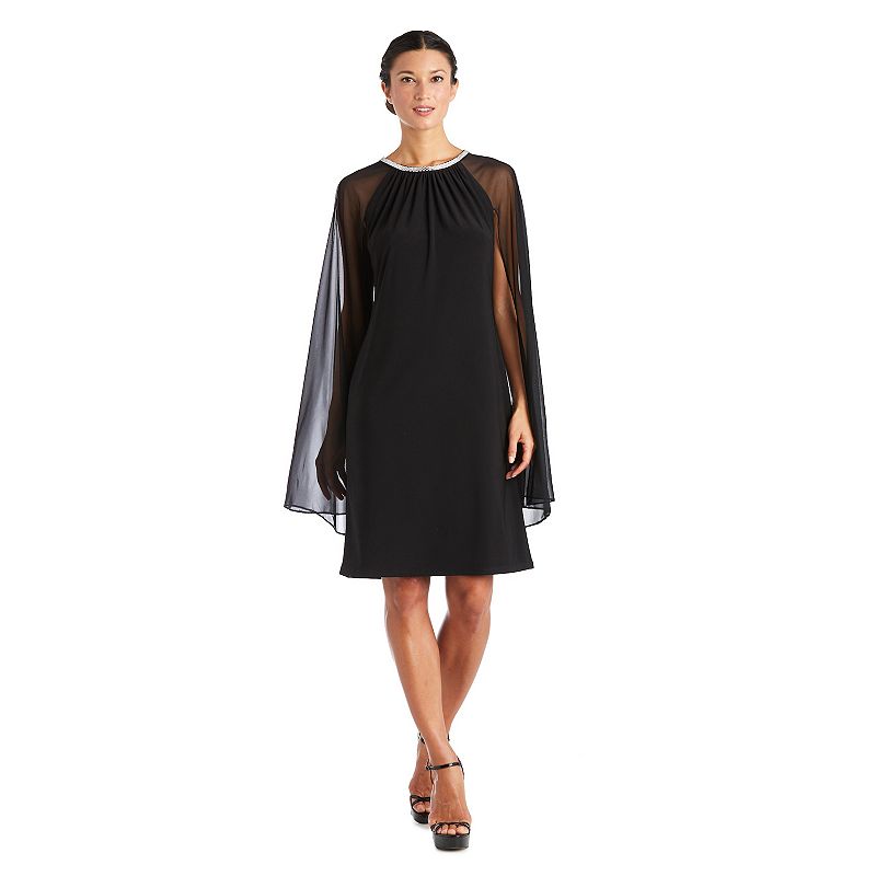 Womens R&M Richards Rhinestone-Neck Caped Dress, Size: 14, Black