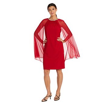 Women's R&M Richards Rhinestone-Neck Caped Dress
