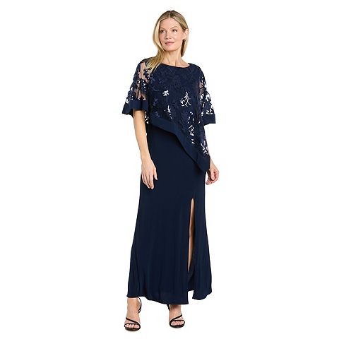 Женские платья R&M Women's R&M Richards Embroidered Sequin Lace Poncho & Maxi Dress Set
