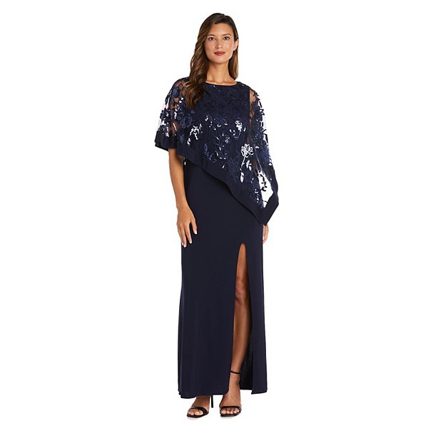 Women's R&M Richards Embroidered Sequin Lace Poncho & Maxi Dress Set