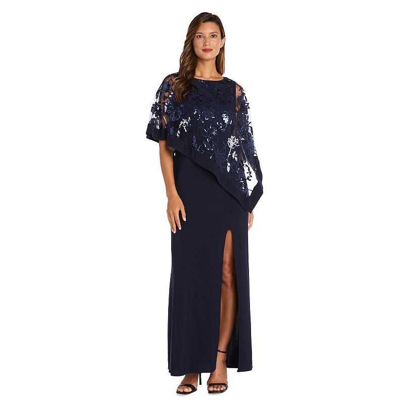 Womens R&M Richards Embroidered Sequin Lace Poncho & Maxi Dress Set, Size: