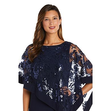 Women's R&M Richards Embroidered Sequin Lace Poncho & Maxi Dress Set