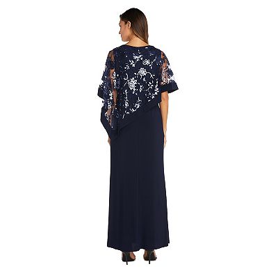 Women's R&M Richards Embroidered Sequin Lace Poncho & Maxi Dress Set