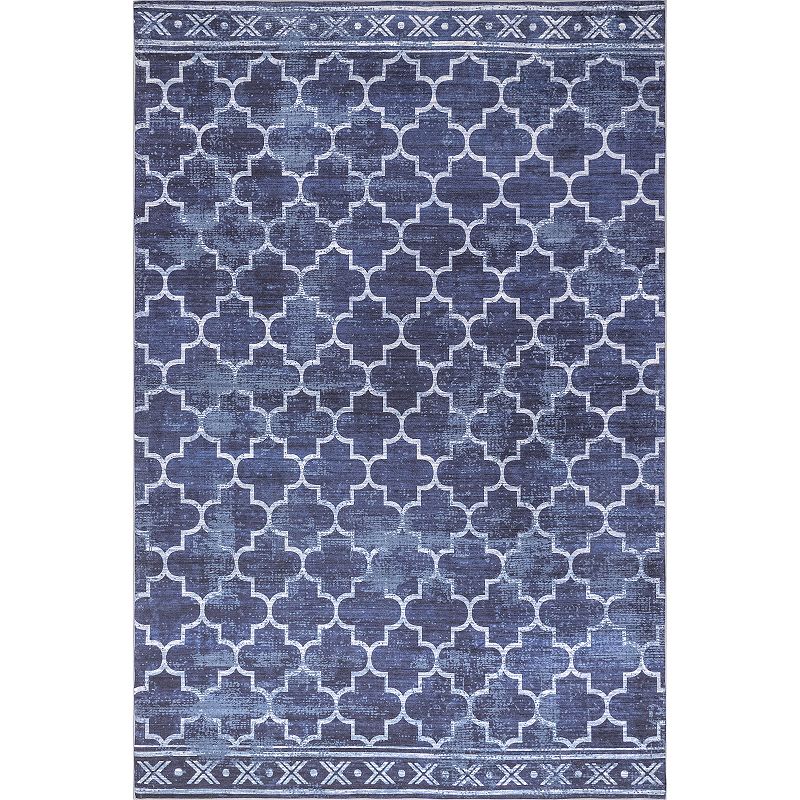 nuLOOM Maribel Geometric Machine Washable Indoor Outdoor Area Rug, Blue, 8Ft Sq