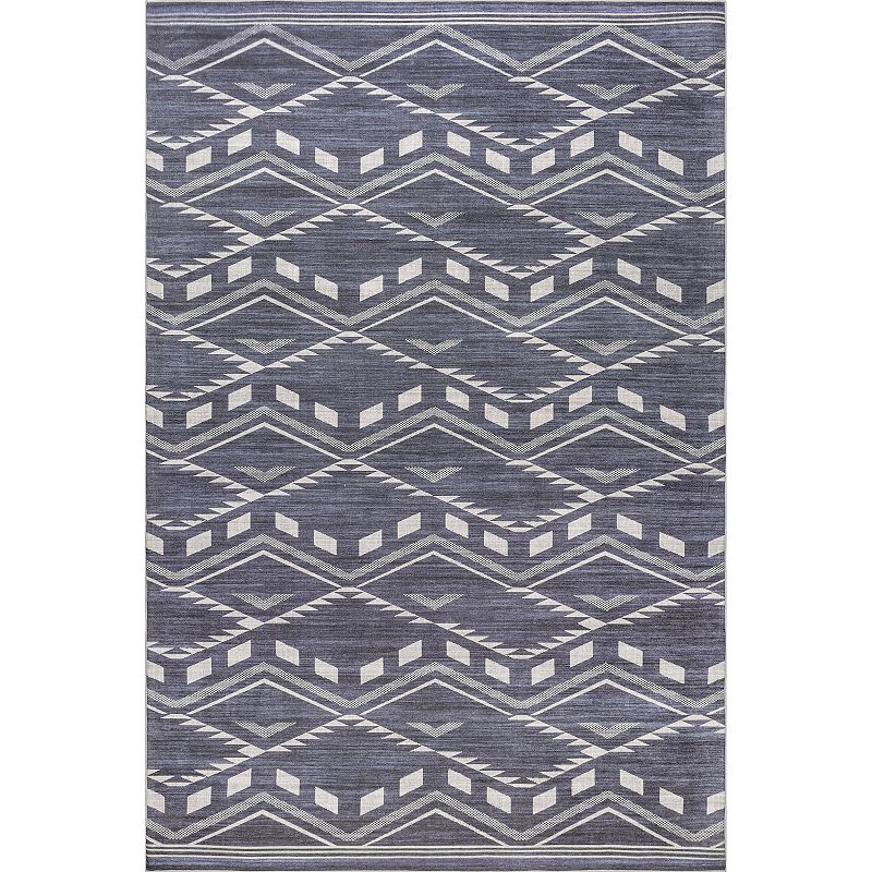 nuLOOM Joni Tribal Machine Washable Indoor Outdoor Area Rug, Blue, 8X10 Ft