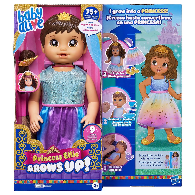 Baby Alive Princess Ellie Grows Up! Doll, Brown Hair, Multicolor