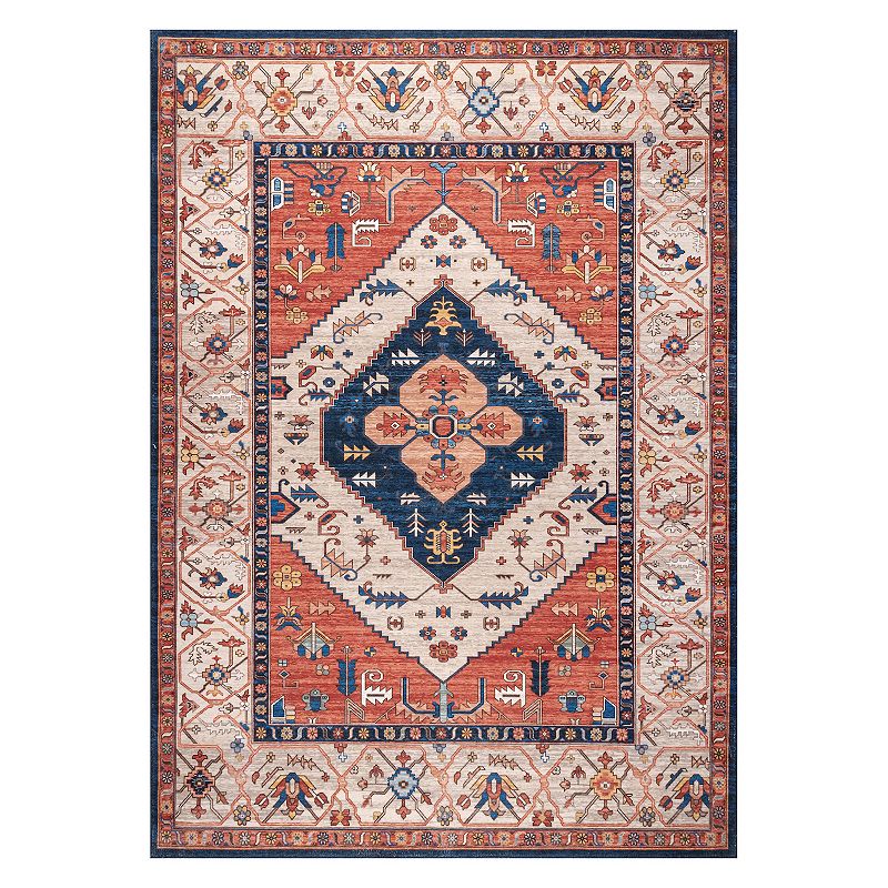 nuLOOM Carolyn Machine Washable Tribal Motif Area Rug, Orange, 9X12 Ft