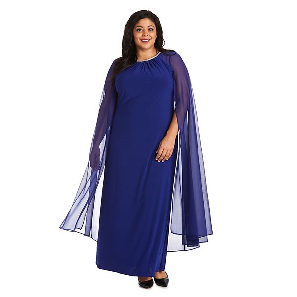 Plus Size R&M Richards Rhinestone-Neck Caped Gown