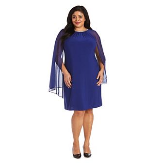 Plus Size R&M Richards Rhinestone-Neck Caped Sheath Dress
