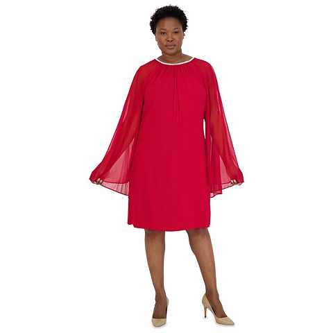 Женские платья R&M Plus Size R&M Richards Rhinestone-Neck Caped Sheath Dress
