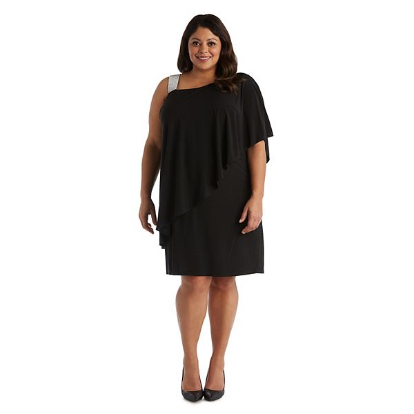 Plus Size R&M Richards Rhinestone One-Shoulder Cocktail Dress